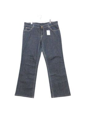 Gucci Denim Pants Jeans Sherry Leather Patch Wide 5 Pockets Mid Rise Navy 46 XL